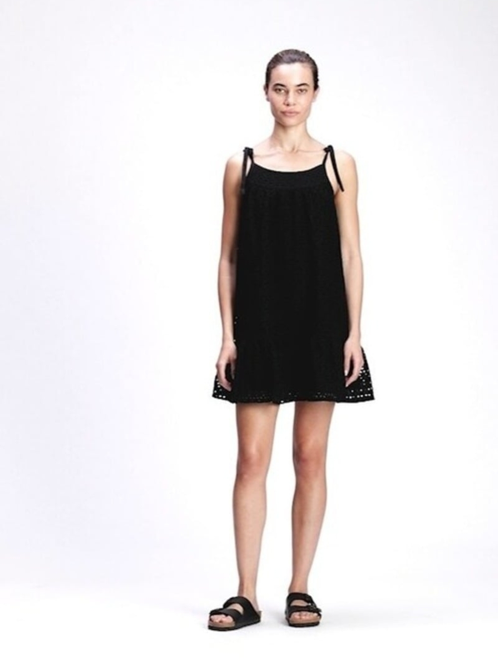 GAP Black Eyelet Tie-Shoulder Mini Dress